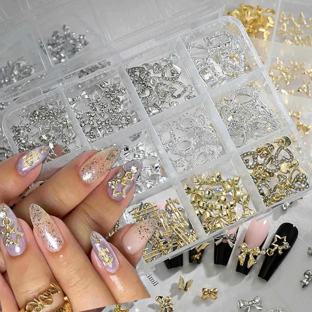 120Pcs 3D Nail Charms – Bows, Butterflies & Star Frames Nail Art Charms PRIMED