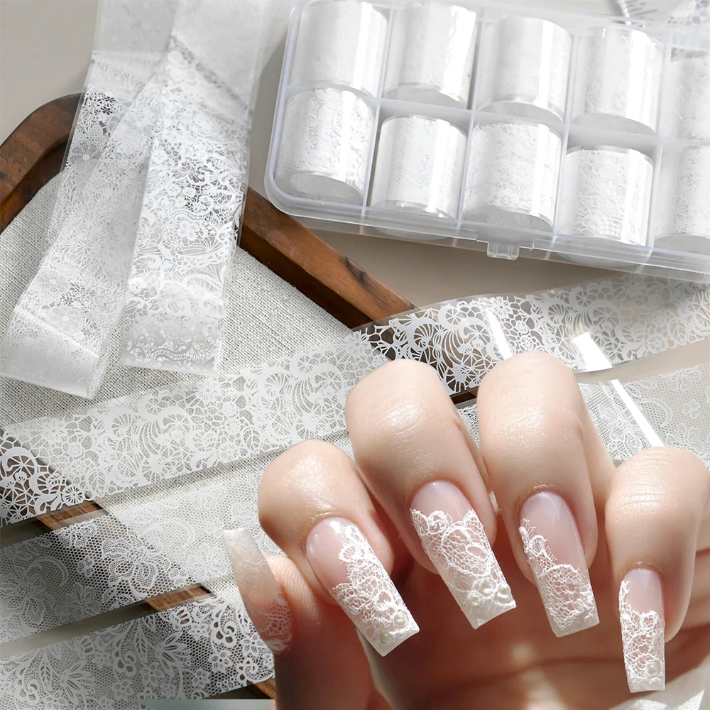 10 Rolls Nail Transfer Foil – Lace Flower & Starry Sky Stickers