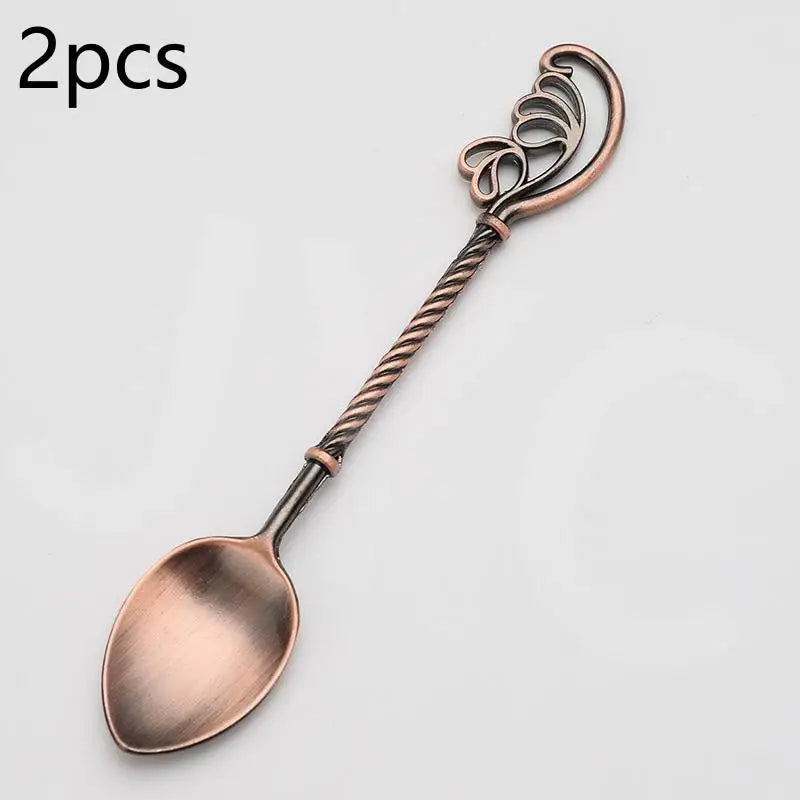 Vintage Mirror-Polished Coffee Spoons Set of 2 | Zinc Alloy
