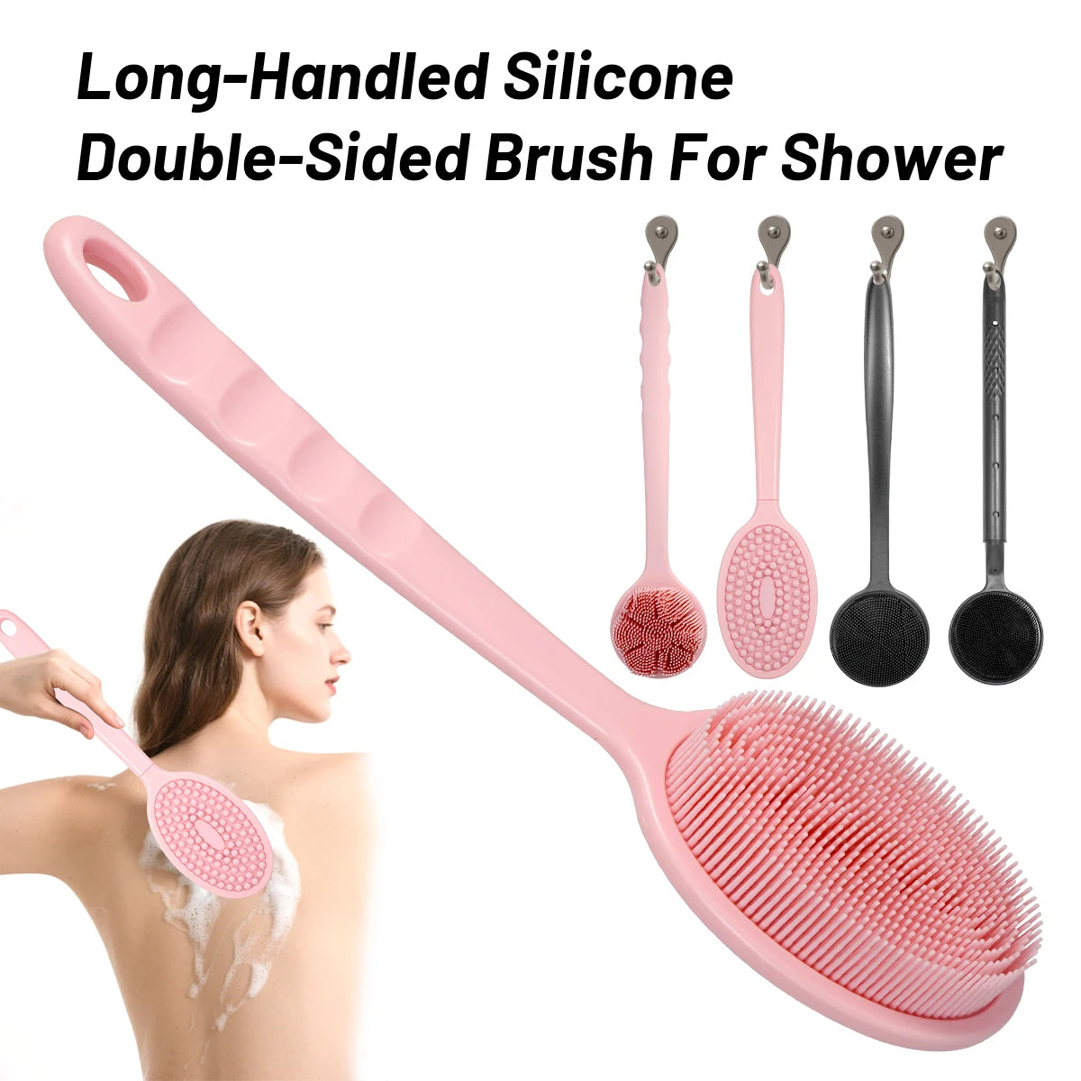 Long Handle Double-Sided Silicone Shower Body Brush Body Scrub Brush PRIMED