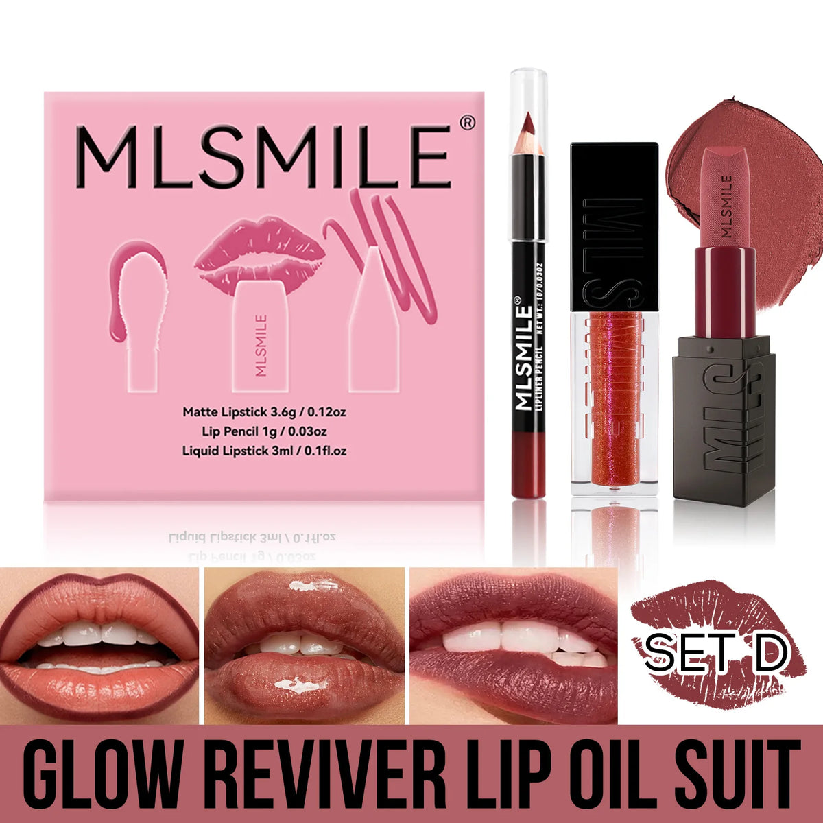 MLSMILE Matte Lipstick Set – Lip Glaze, Liner & Mirror