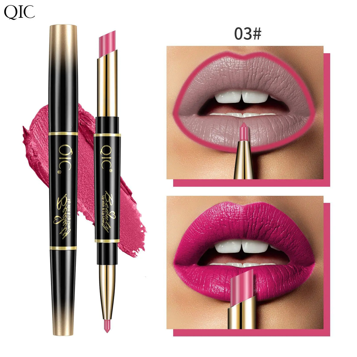 QIC 2-in-1 Waterproof Matte Lip Liner & Lipstick Pencil Lip Liner Lipstick PRIMED 03