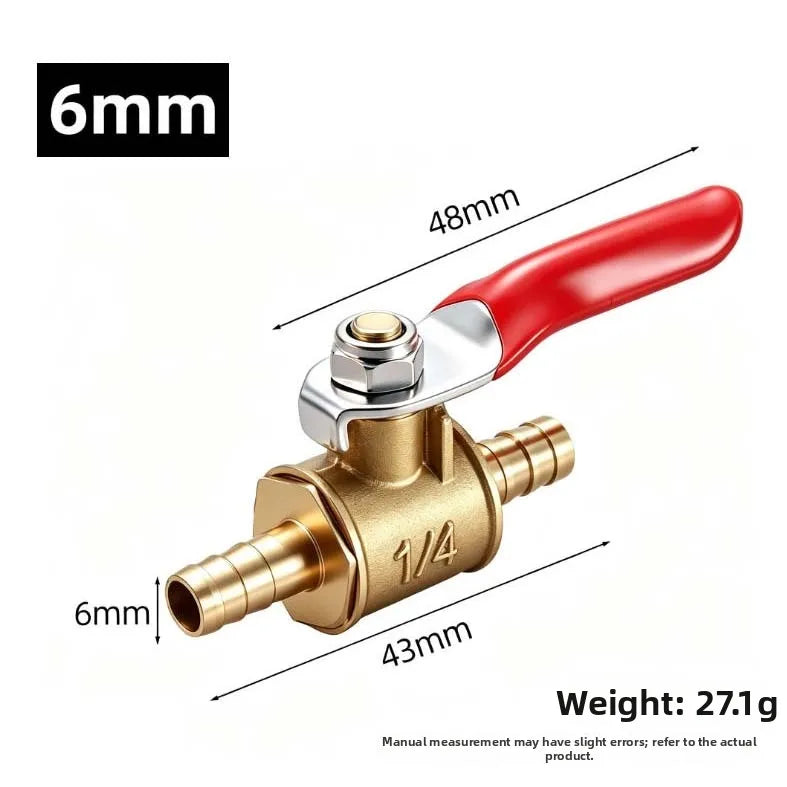 4pcs Brass Ball Valve 6–12mm Twin Barbed High-Flow Hose Brass Ball Valve PRIMED