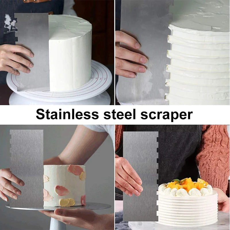 LMETJMA 10" Double-Sided Stainless Steel Cake Scraper & Smoother Cake Scraper PRIMED