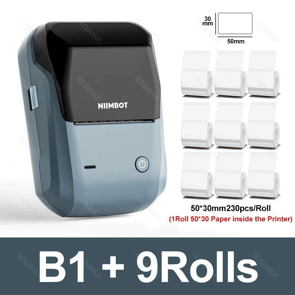 NIIMBOT B1 Bluetooth Thermal Label Printer | 2 Inch Portable Thermal Label Printer PRIMED B1 Add 9Rolls Mix A