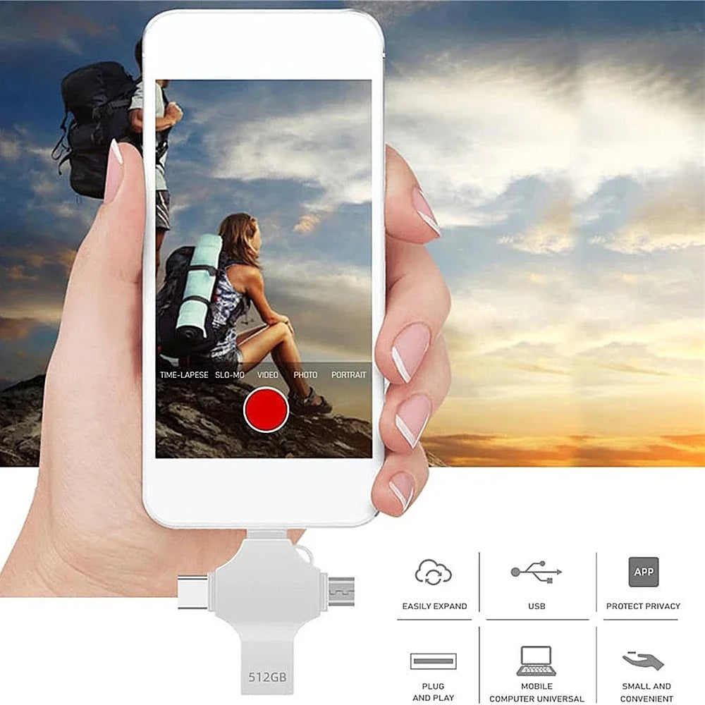 4-in-1 USB 3.0 Flash Drive 256GB 128GB for iPhone Android USB Flash Drive PRIMED