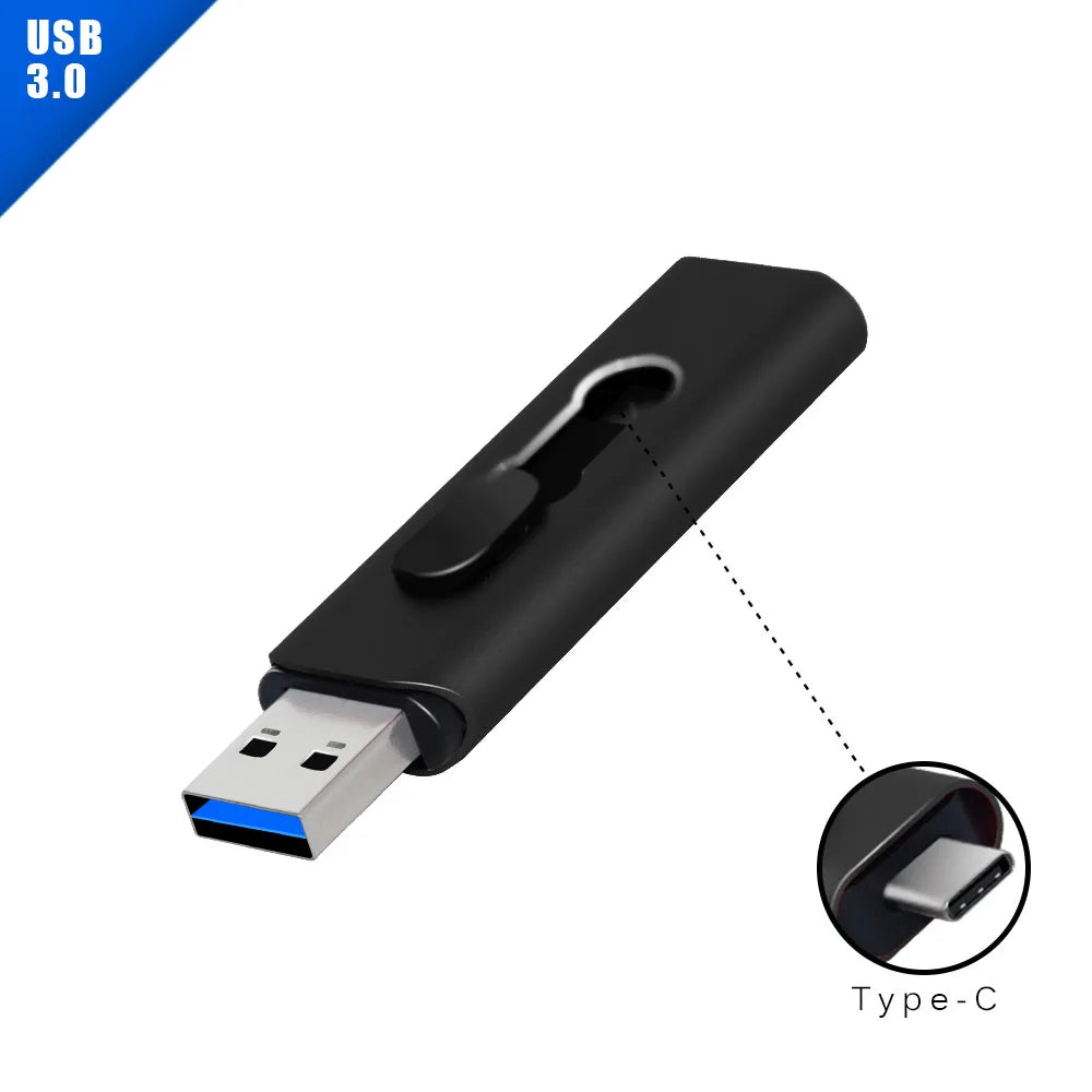 USB-C & USB 3.0 Dual Flash Drive | 16GB–128GB Metal Pen Drive USB Flash Drive PRIMED 16 GB Black