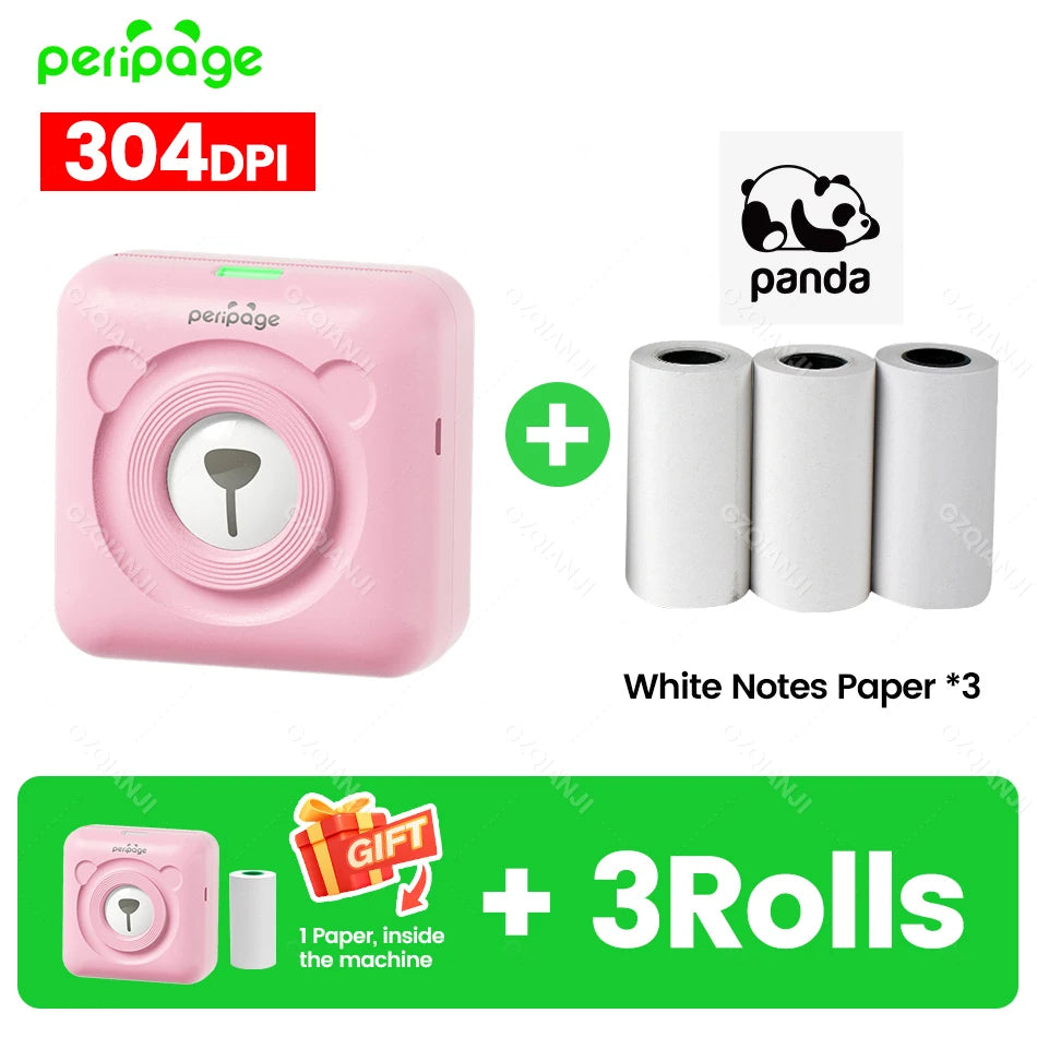 Peripage A6 58mm Mini Bluetooth Thermal Label Printer 300DPI Bluetooth Thermal Printer PRIMED 304PK 3White