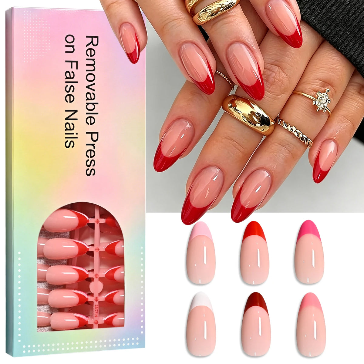 144Pcs French Press On Nails Almond Gradient Nude Pink Tips