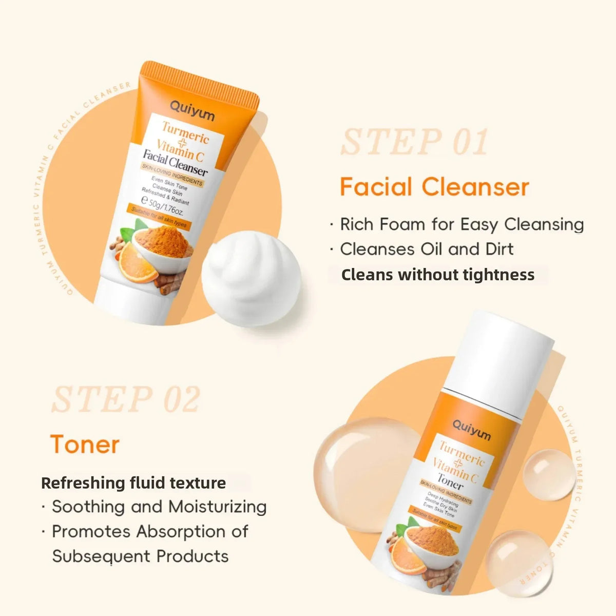 Vitamin C Turmeric 5-Piece Facial Skincare Set | Hydrating Kit