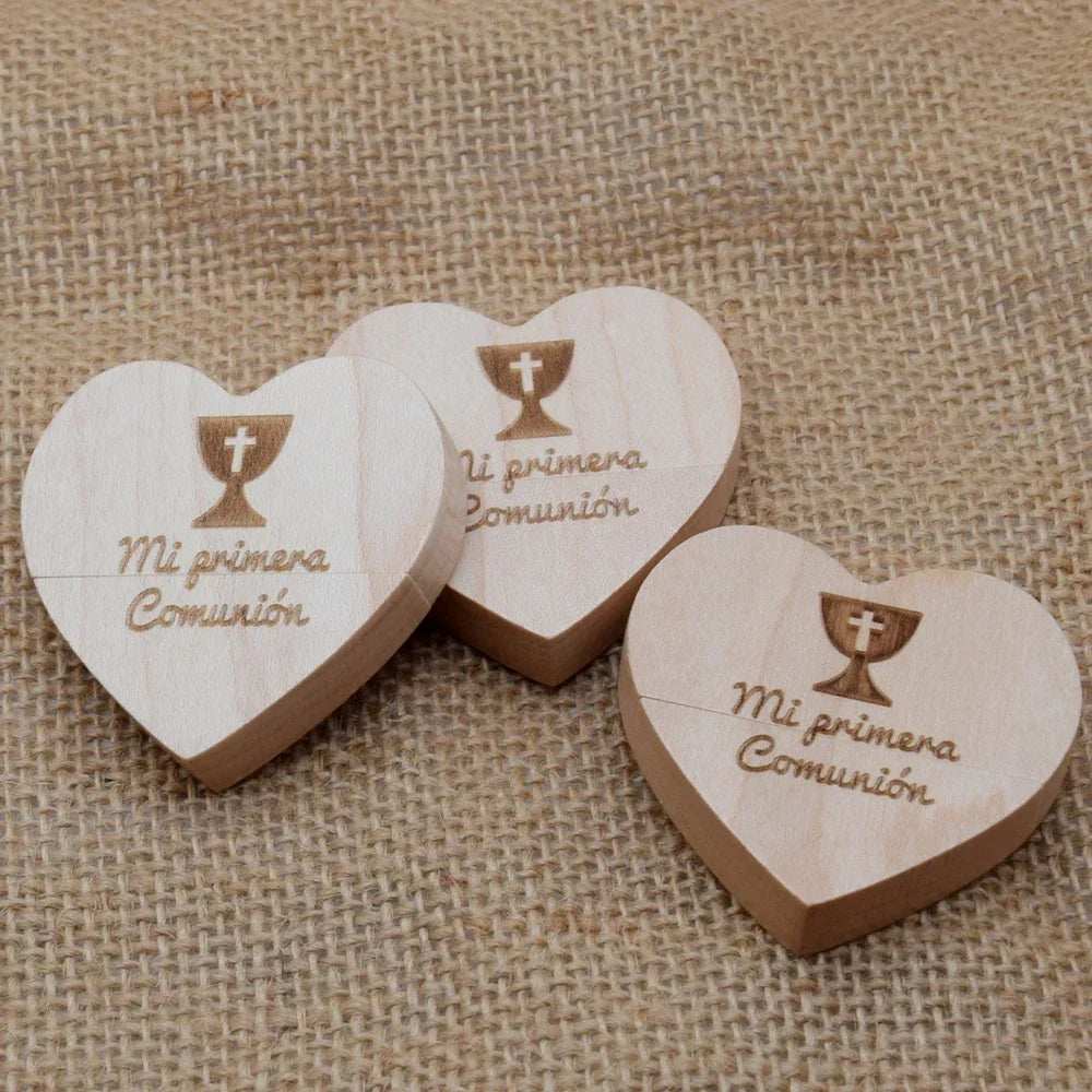 10-Pack Wooden Heart USB 3.0 Flash Drive | Custom Logo Gift USB Flash Drive PRIMED