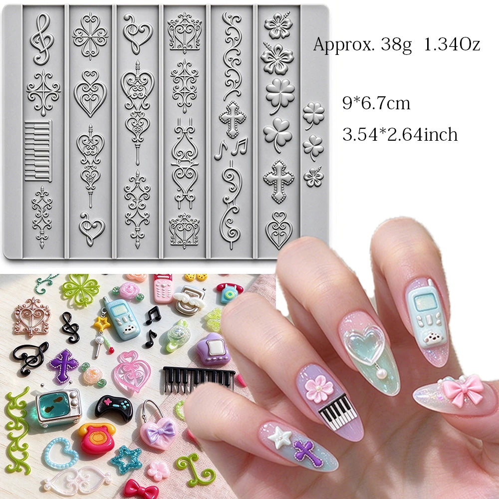 Y2K Flower Bow Nail Art Silicone Molds – Retro Hearts & Floral