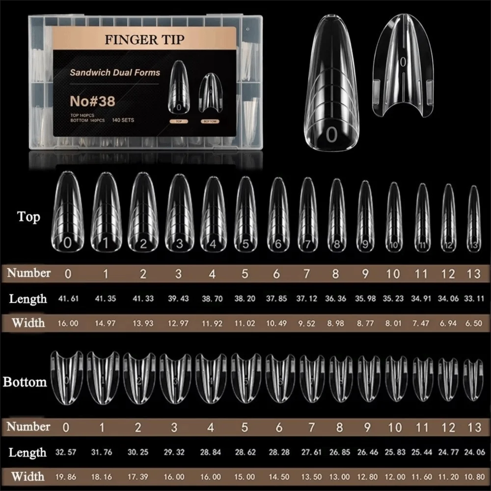 140/280pcs Dual Nail Extension Forms – 14 Sizes Square & Oval