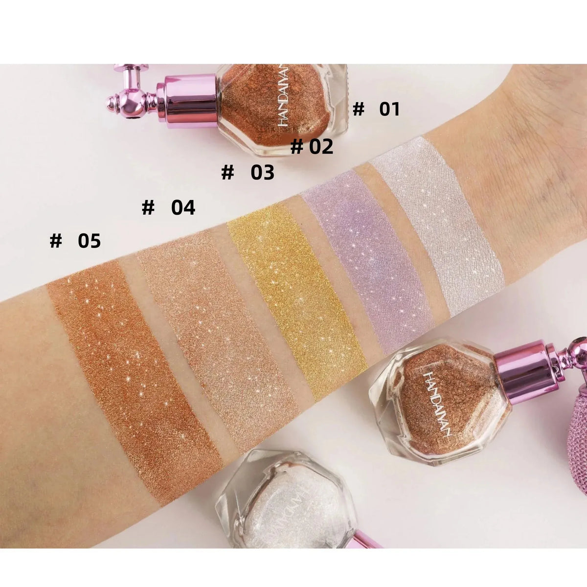 Handaiyan 5-Color Shimmer Spray – Body, Face & Hair Glitter Shimmer Highlighter Spray PRIMED