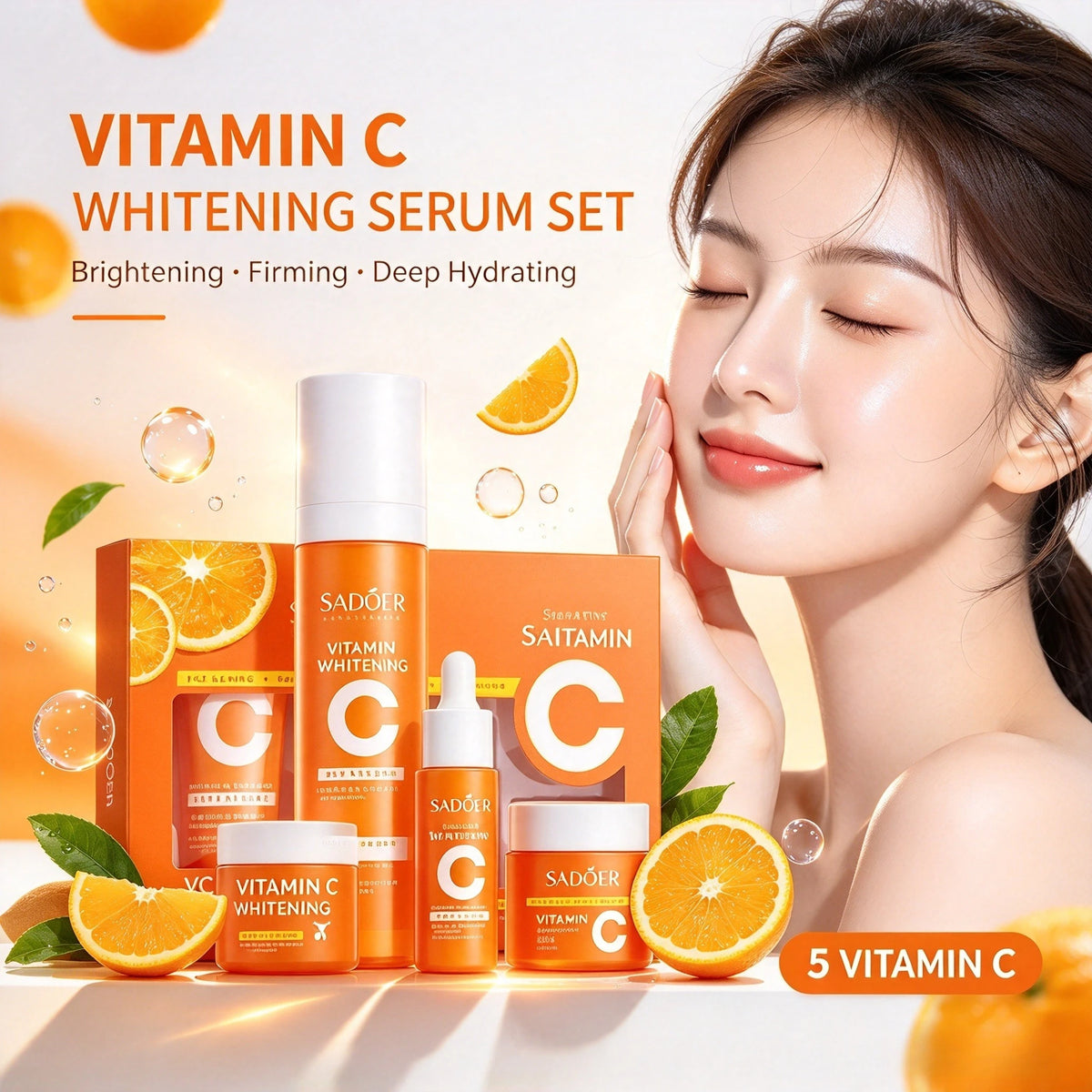 SADOER Vitamin C Travel Skincare Set – 5-Piece Mini Kit