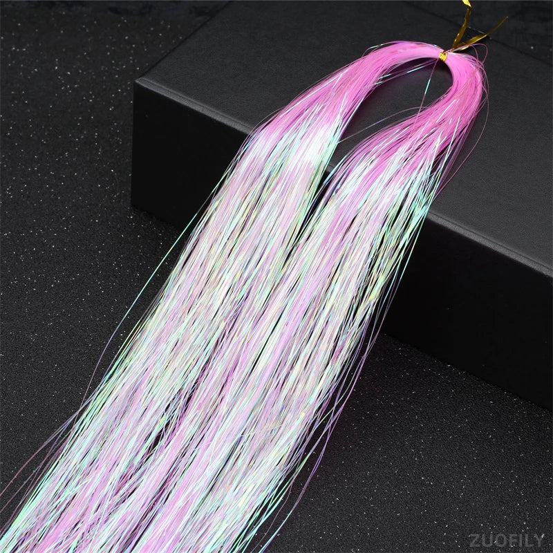 Holographic Hair Tinsel Extensions – Rainbow Glitter Strands Hair Tinsel Extensions PRIMED Milk white