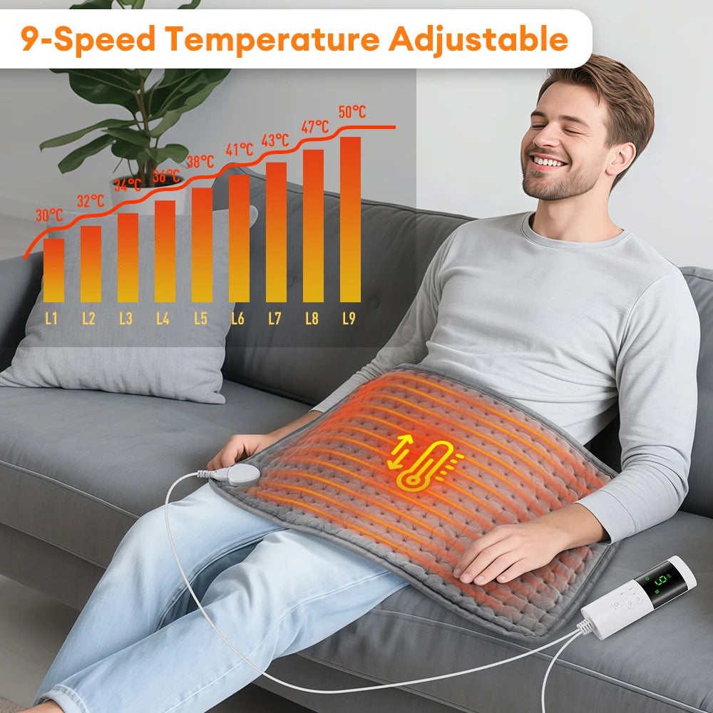Electric Heating Pad 30×60cm | 9 Temps, Timer, Washable Electric Heating Pad PRIMED