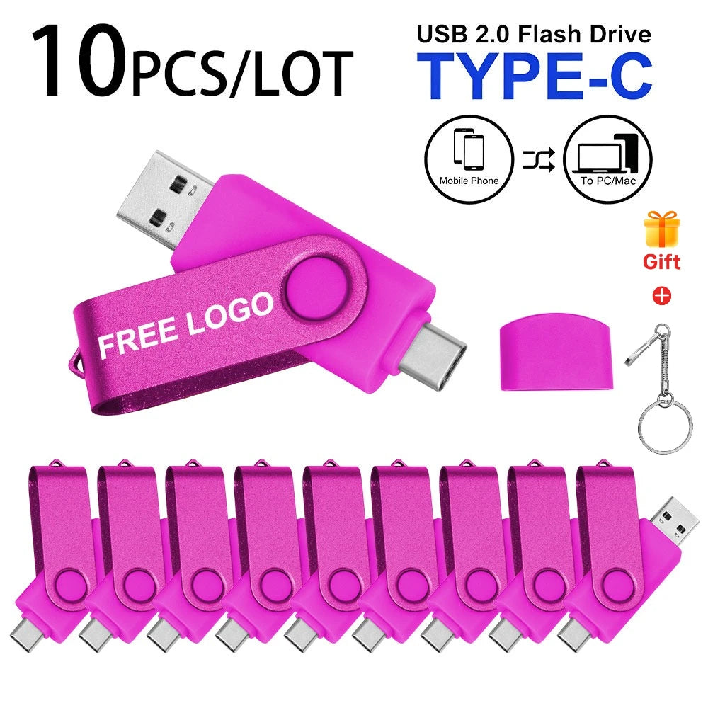 10-Pack 64GB USB-C & USB 2.0 Flash Drives | Custom Logo USB Flash Drive PRIMED 4GB pink