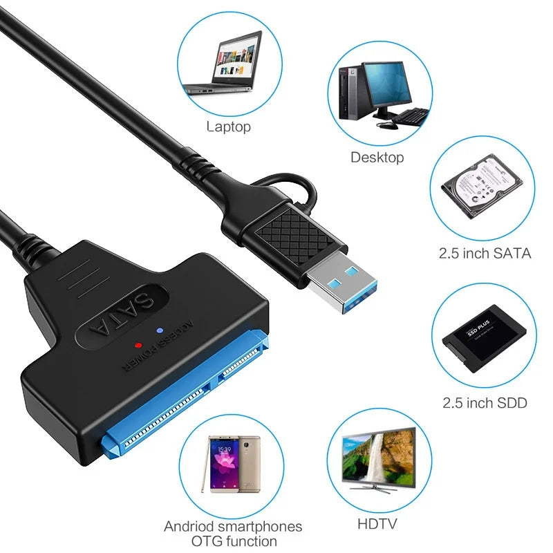 USB 3.0/Type-C to SATA Adapter – 2.5" & 3.5" SSD HDD SATA Adapter Cable PRIMED