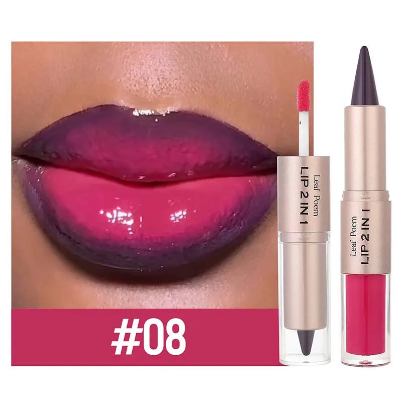 2-in-1 Matte Lip Liner & Mirror Gloss Pencil – Nude Brown Lip Liner Gloss Pen PRIMED 08
