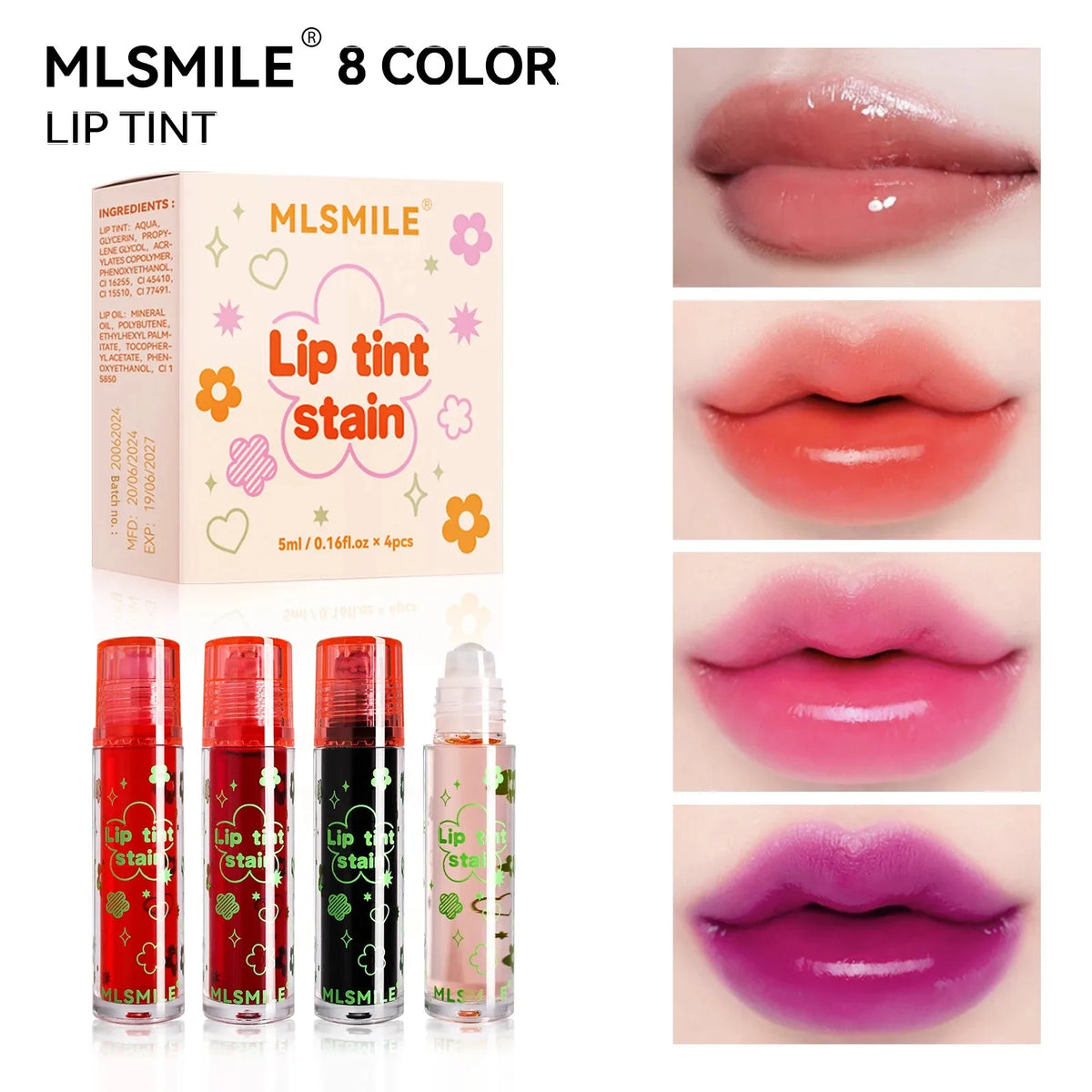 MLSMILE Roll-On Matte Lip Tint – Waterproof Long-Lasting Gloss Roll-On Lip Tint PRIMED
