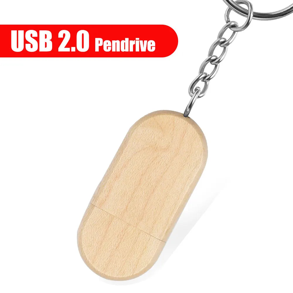 Wooden USB Flash Drive Custom Logo Key Chain | 4–32GB Gift Wooden USB Flash Drive PRIMED 4GB Maple