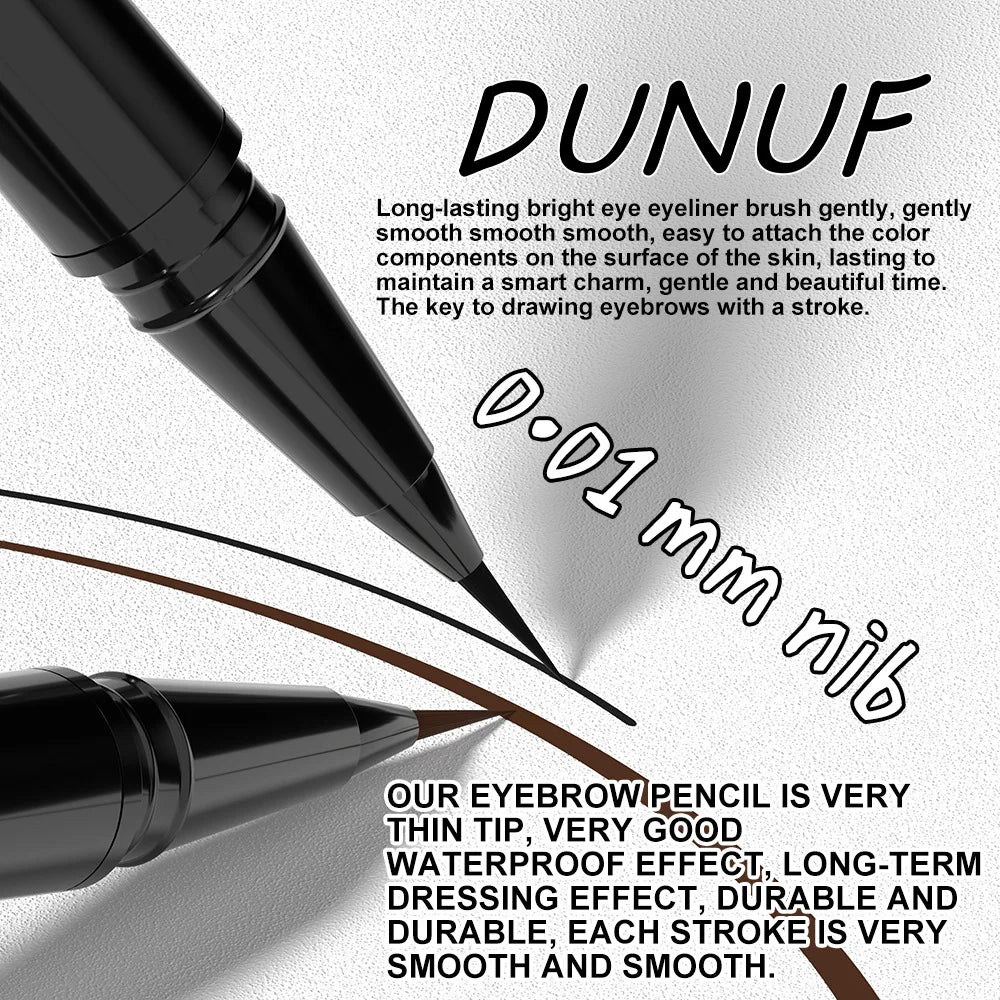DUNUF Ultra-Fine Liquid Eyebrow Pen | Waterproof Black & Brown Liquid Eyebrow Pen PRIMED